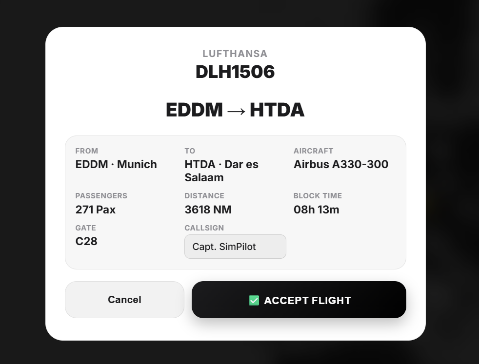 FlyLine flight acceptance preview